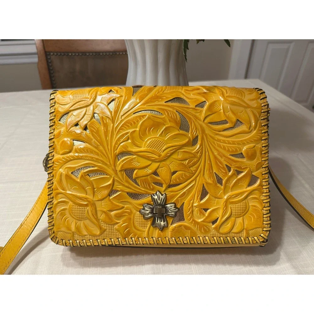 Patricia Nash 10th Anniversary Goldenrod Tooled Leather Crossbody P668353
